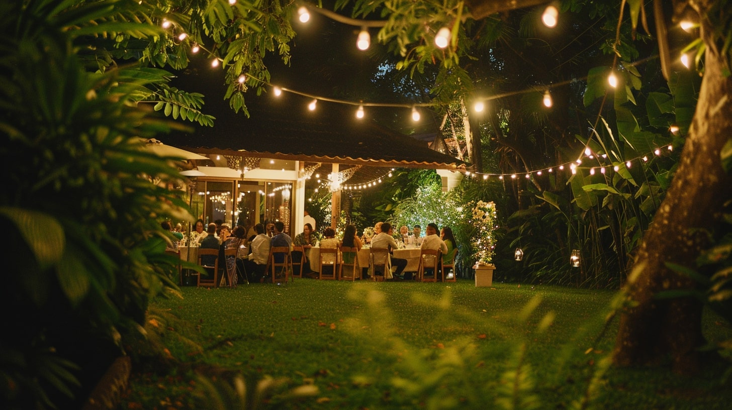 Intimate garden wedding setup for a close-knit celebration at a private home wedding venue.