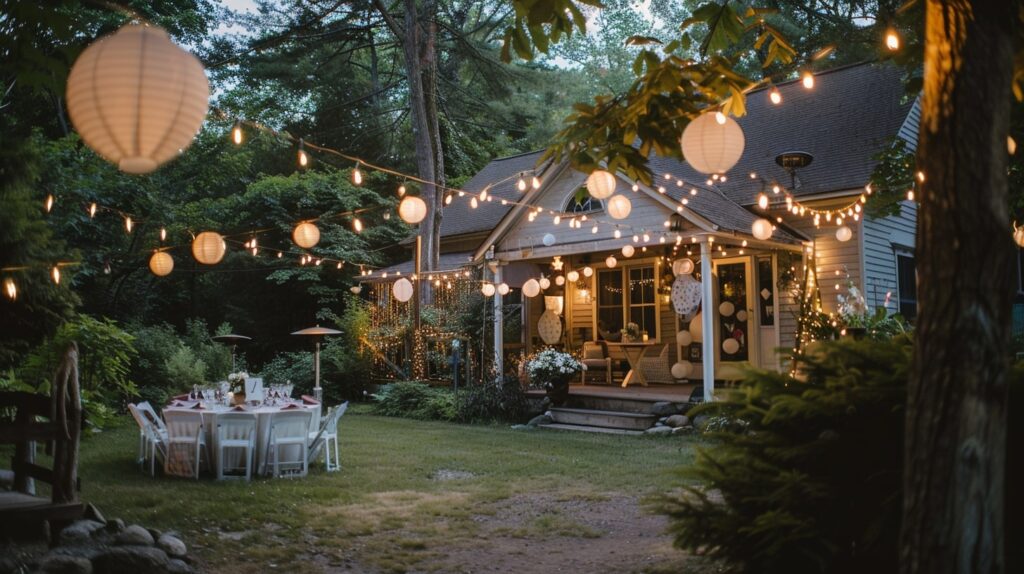 DIY-friendly private home wedding venue in a cozy backyard with handmade decorations.