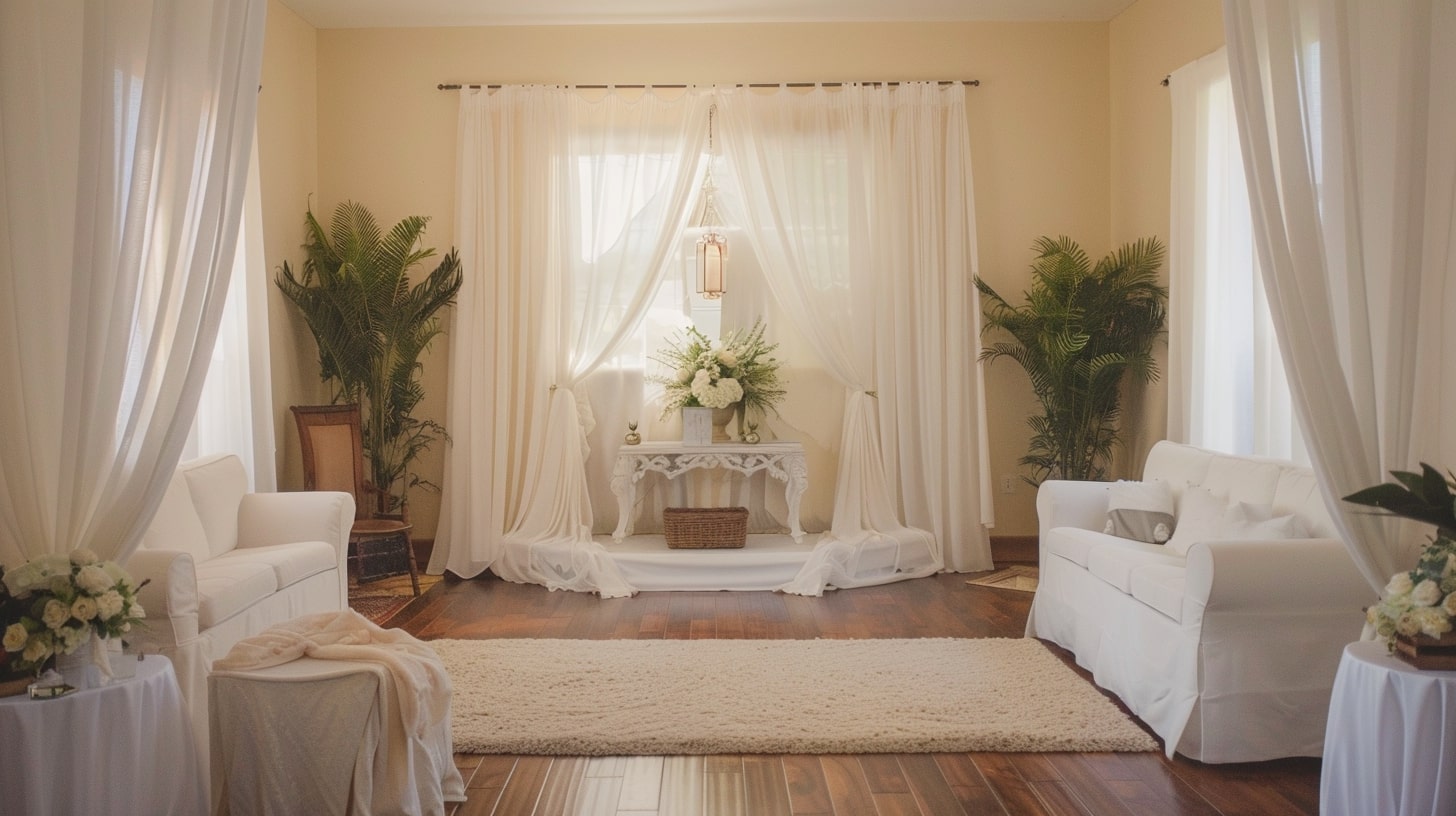 Transform your home into a private wedding venue with an elegant daytime backyard setup.